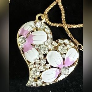 Betsey Johnson White Butterfly Gold Charm Pendant Chain Necklace